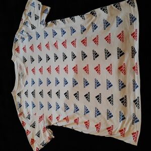Adidas Youth White Tee with Red, Black and Blue Logo Pattern